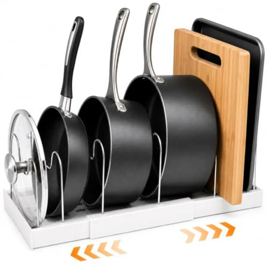 

Pot Rack:Expandable Pan Organizer for Cabinet, Pot Lid Holder with 6 Adjustable Compartment for Kitchen Cabinet Cookware Baking