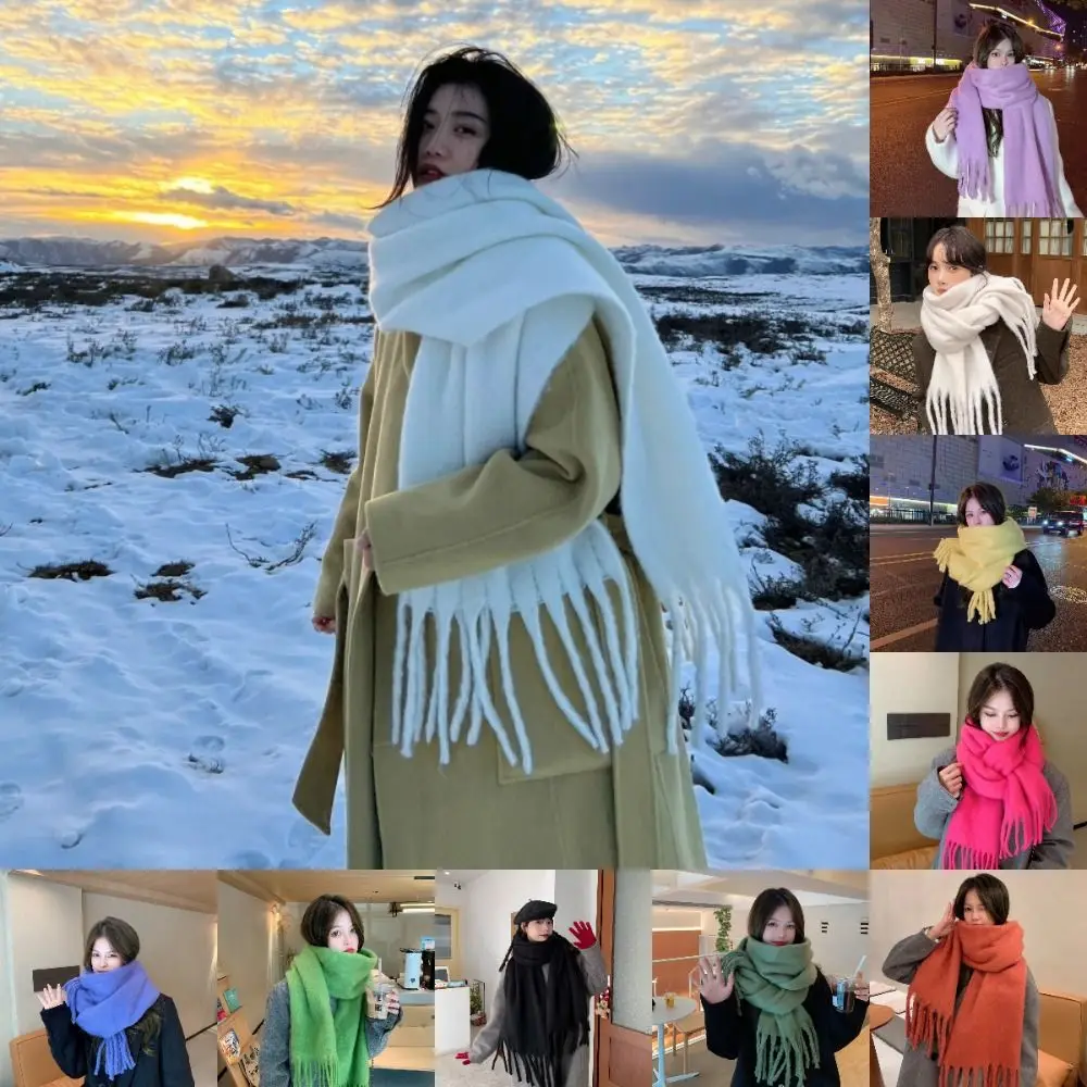 Bufanda de cachemir para mujer, chal grueso de Color sólido, suave, con borlas largas, para invierno, novedad