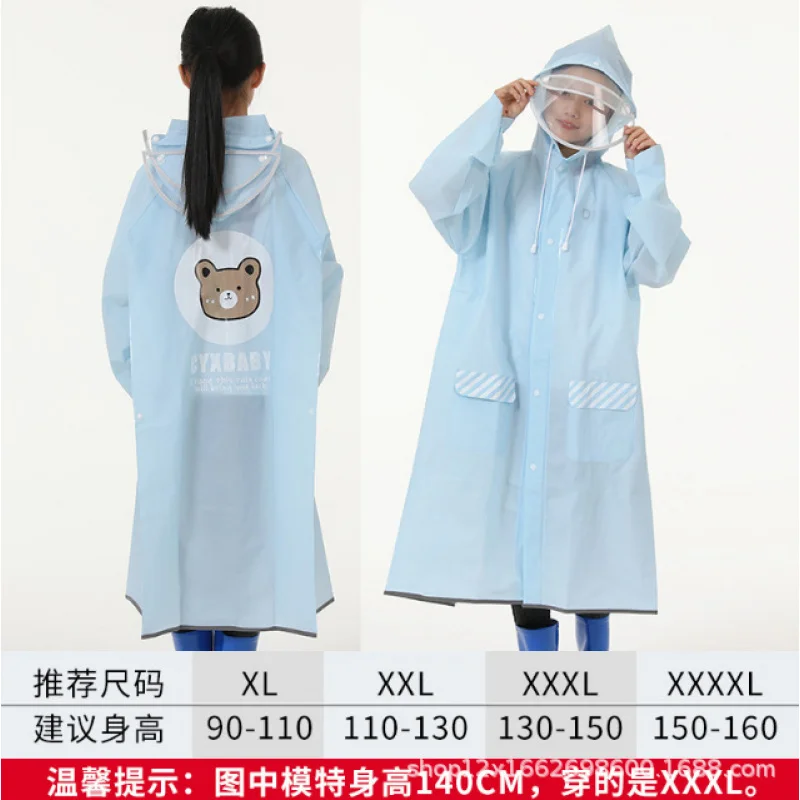 New ChildrenEVARaincoat Boys and Girls Double Brim with Schoolbag Long Poncho Wear-Resistant Anti-Wrinkle Back Reflective