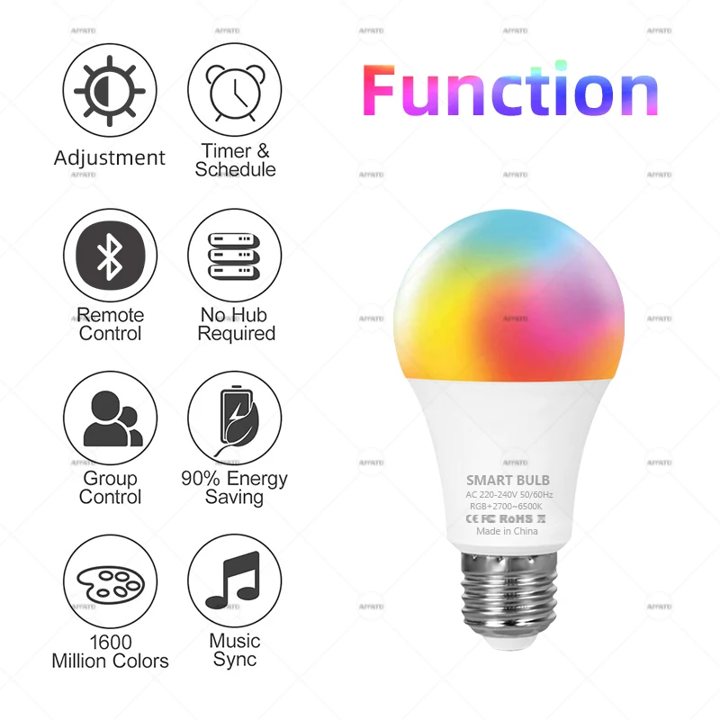 Tuya Bluetooth LED Bulb Dimmable 15W 18W E27 B22 220V RGBCW Color Change Lamps  Smart Life APP Group Control Music Rhythm Timing