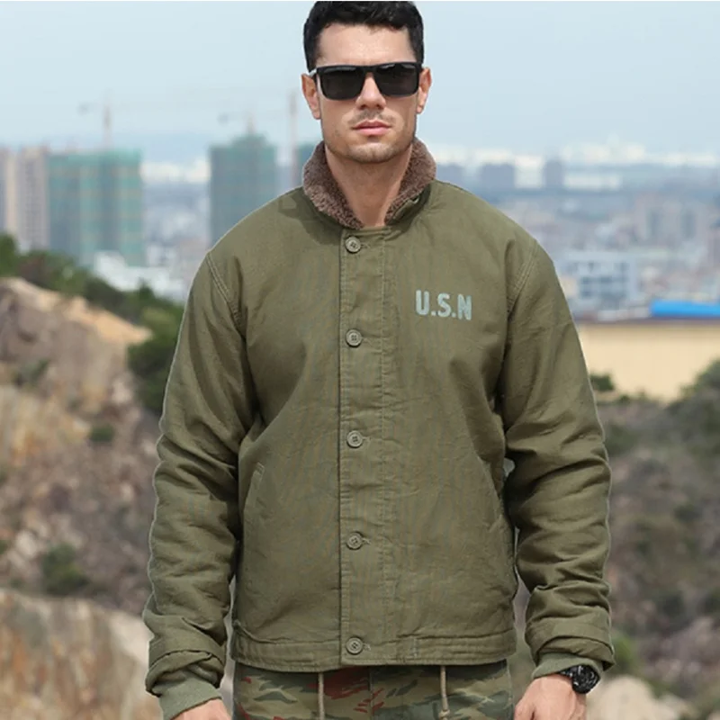 USN N1 Deck Jacket WW2 Military Uniform Motorcycle N-1 Autumn Winter Outdoor Streetwear Cold Slim Solid Fashion Cotton Clothes