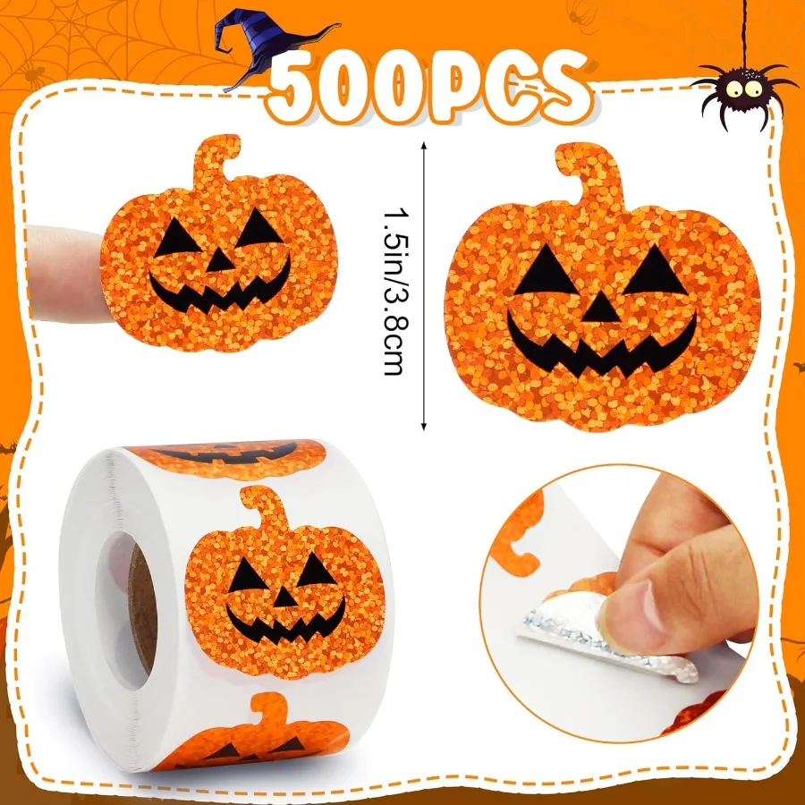 500 قطعة 1.5 بوصة ملصقات اليقطين للهالوين على شكل يقطين برتقالية ذاتية اللصق لمغلف حفلة الهالوين سجل القصاصات