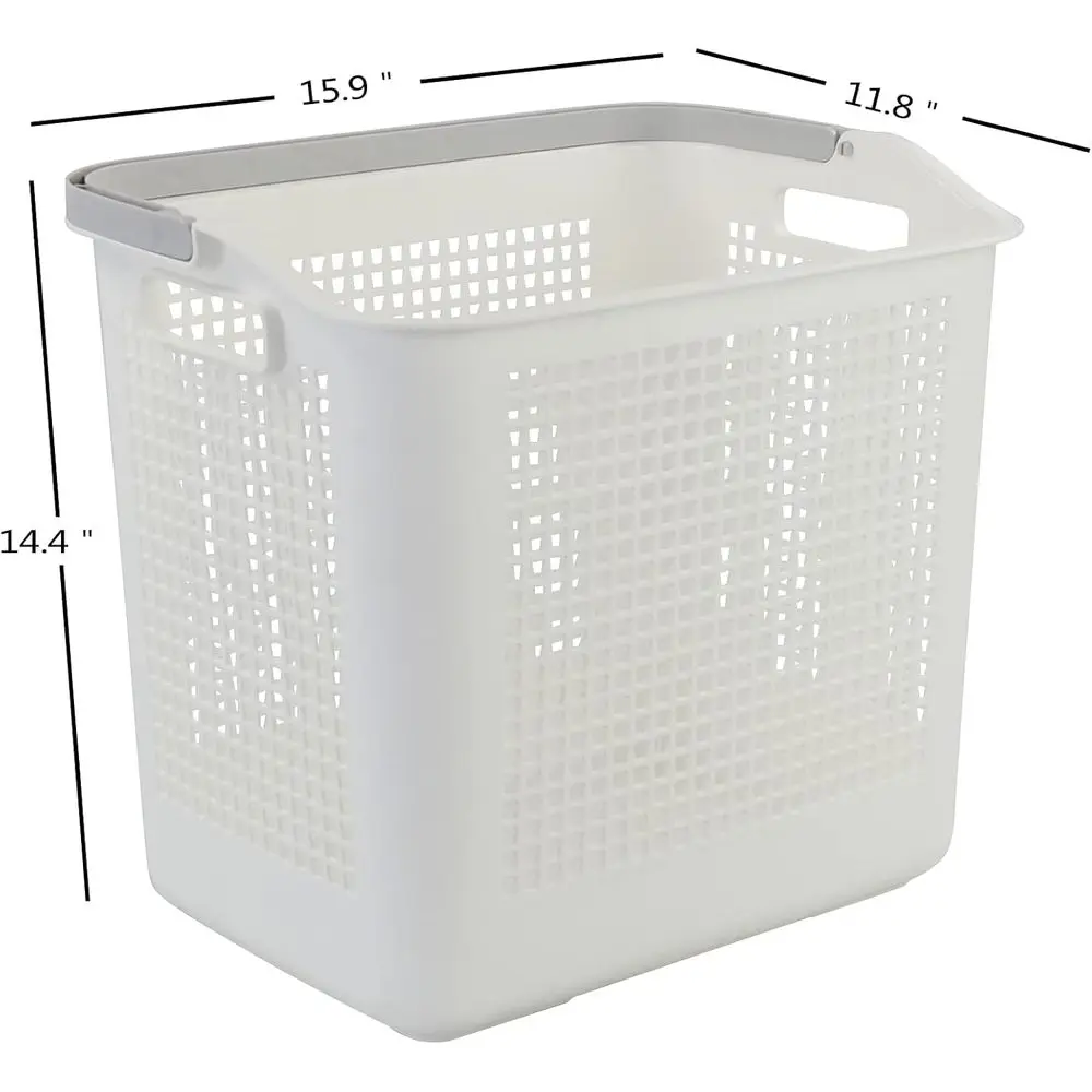 35 L Plastic Laundry Baskets with Handle, 4-Pack, White | Dirty Clothes Hampers, Lightweight Stackable Design or Bedroom, Bathro