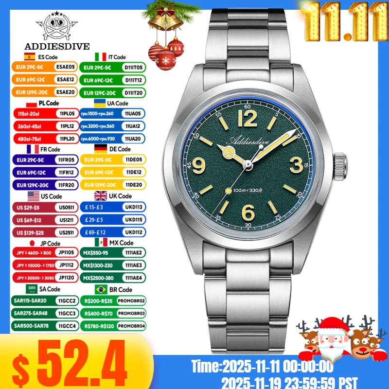 

ADDIESDIVE 36mm New Quartz Watches 10Bar Waterproof Bubble Mirror Pot Cover Glass Stainless Steel reloj hombrel Men Watch AD2518