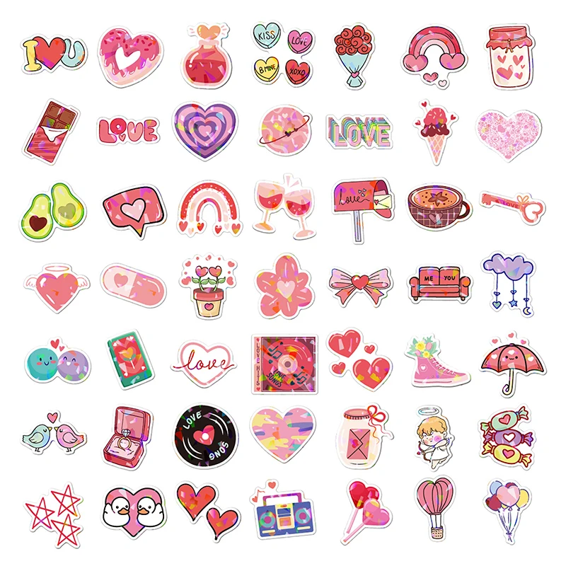 50PCS Colorful Love Valentine's Day Sticker For Planner Phone Case Scrapbook Journals Decoration Suitcase Helmet Stickers