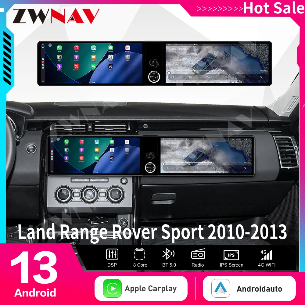 

Двойной экран 12,3 дюйма Qualcomm для Land Range Rover Sport 2010-2013 Android13 автомобильный радиоприемник мультимедийный плеер GPS-навигация тепло