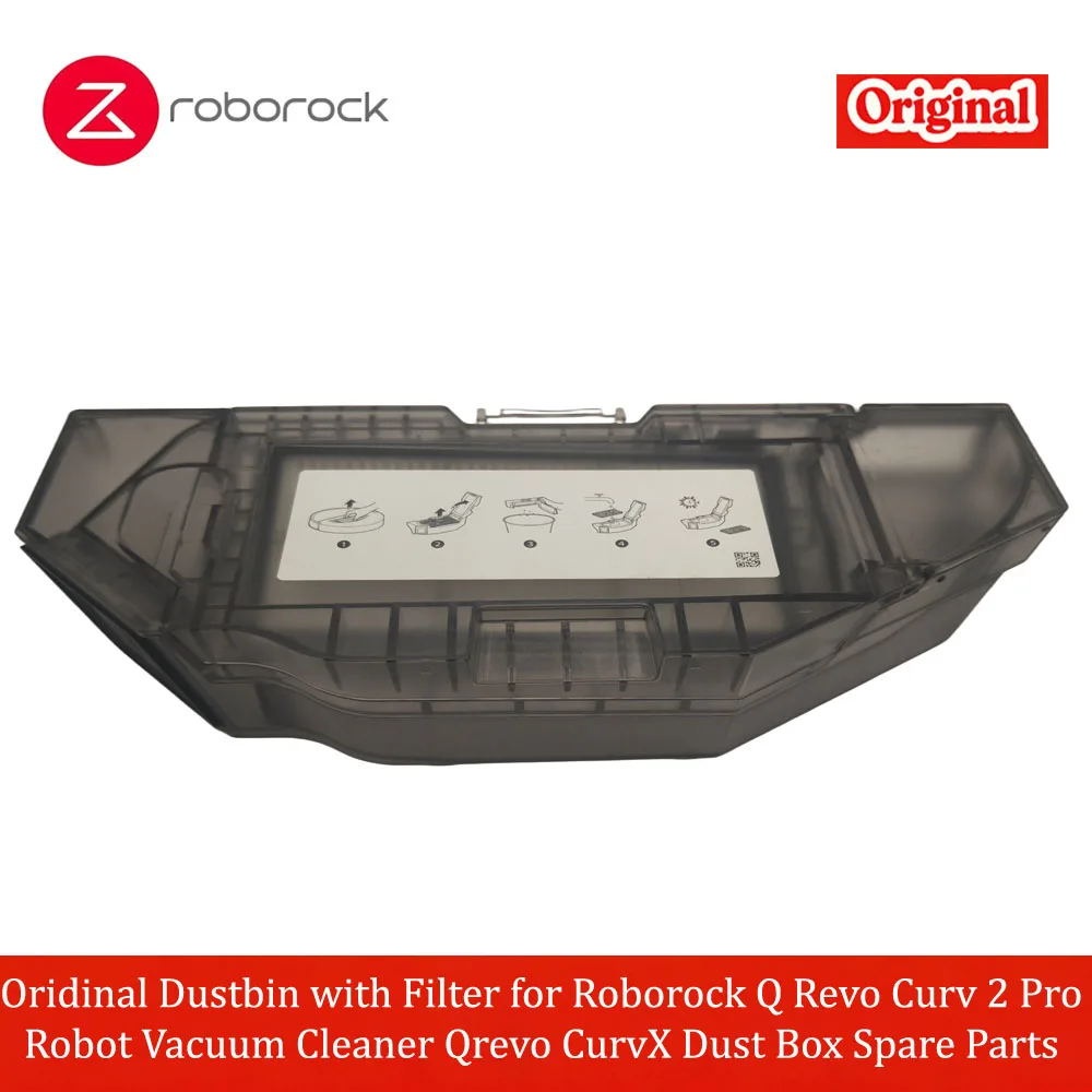 Original Dustbin with Filter for Roborock Q Revo Curv 2 Pro Robot Vacuum Cleaner Qrevo CurvX Dust Box Spare Parts