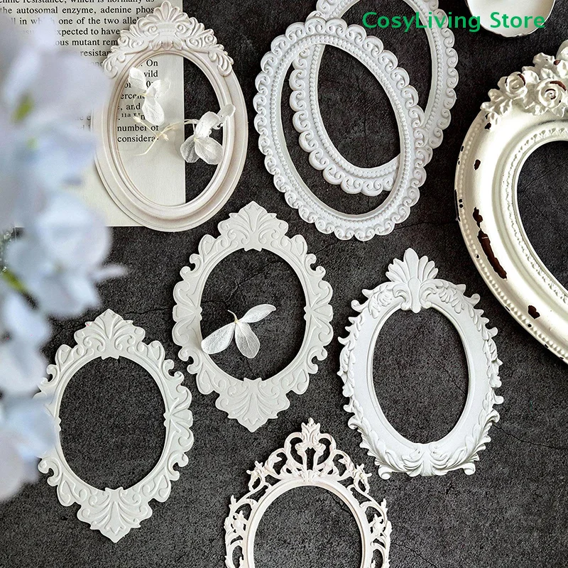 10Pcs Square Round Shape Relief Retro Frame Hollow Out Picture Frame Gorgeous Relief Hand DIY Decorative Collage Material