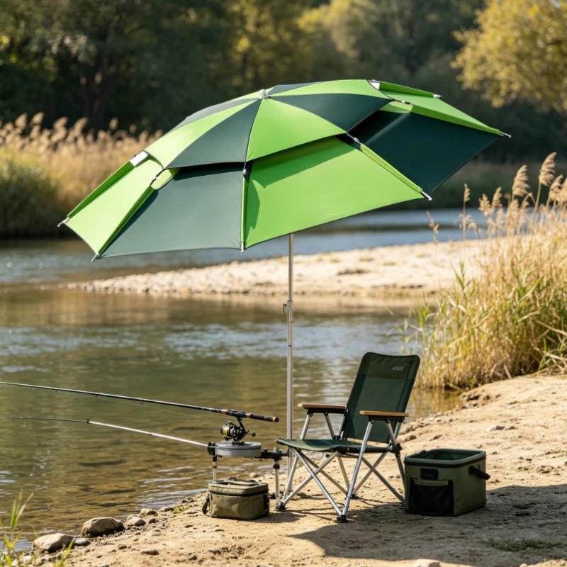 2.4m Fishing Umbrella Double Layer Vinyl Canopy Foldable Sun Rain Shelter for Bank Lake Outdoor Angling Fishing Use 낚시 우산