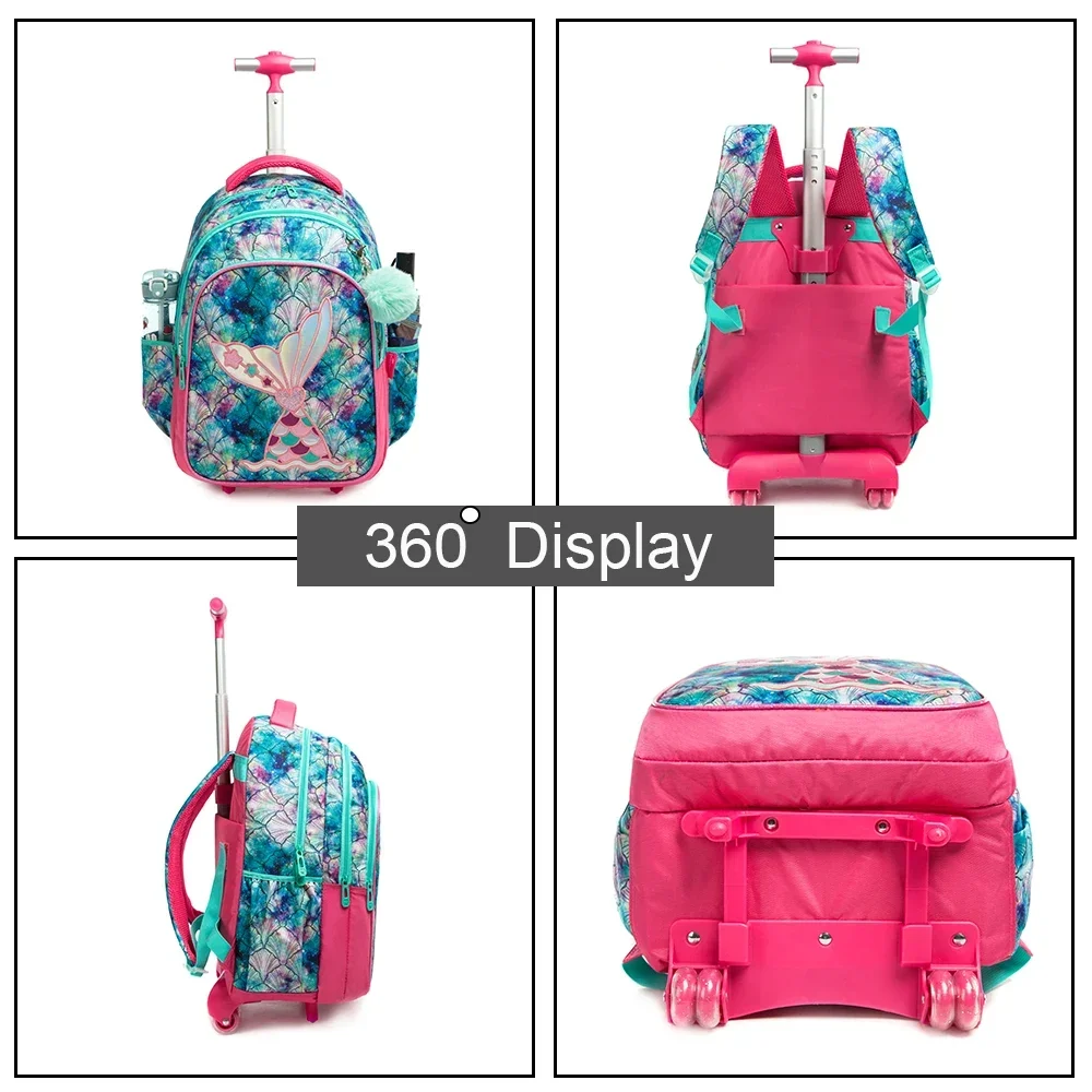 Children School Backpacks for Teenagers 3 in 1 School Backpack for Kids Girls Mermaid Schoolbag with Lunch Bag Pencil Case