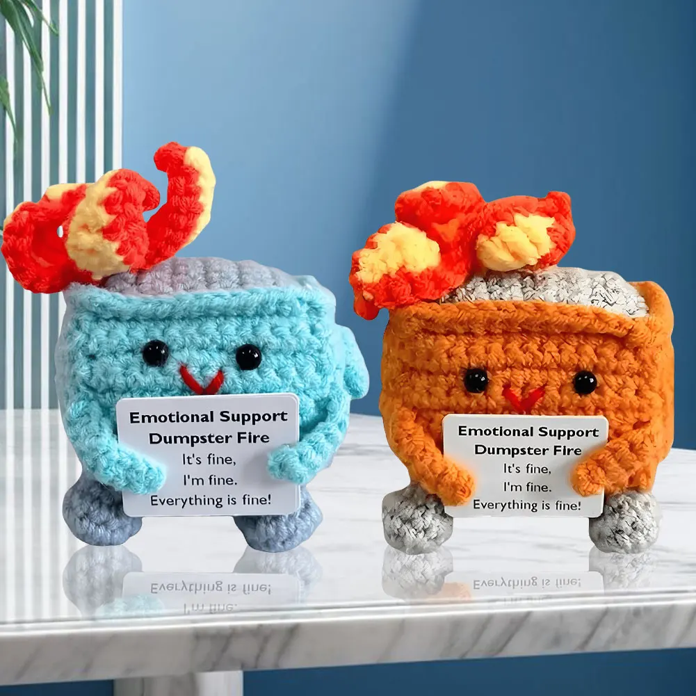 Emotional Support Dumpster Fire Cute Positive Crochet Dumpster Fire Crochet Trash Can Fire Funny Gifts for Coworkers Friends