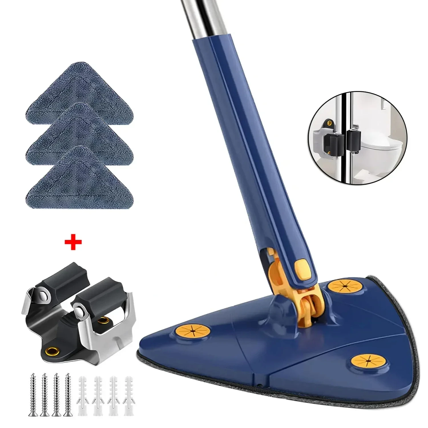 Household Rotatable Triangle Spin Mop with Telescopic Long Handle for Quick Dry Cleaning of Floors and Ceilings