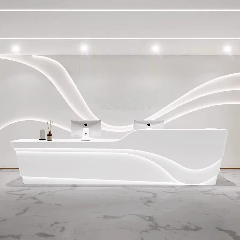 Curved Hairdressing Reception Desk Counter Hairdressing Reception Desk Office Business Theke Rezeption Reception Furniture