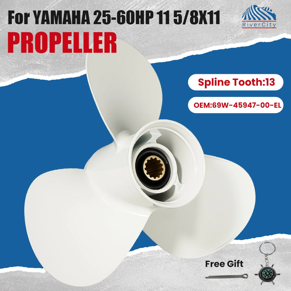 Boat Propeller 11 5/8x11 for Yamaha 25HP 30HP 40HP 48HP 50HP 55HP 60HP Aluminum Alloy Screw Outboard Motor 3 Blade 13 Spline