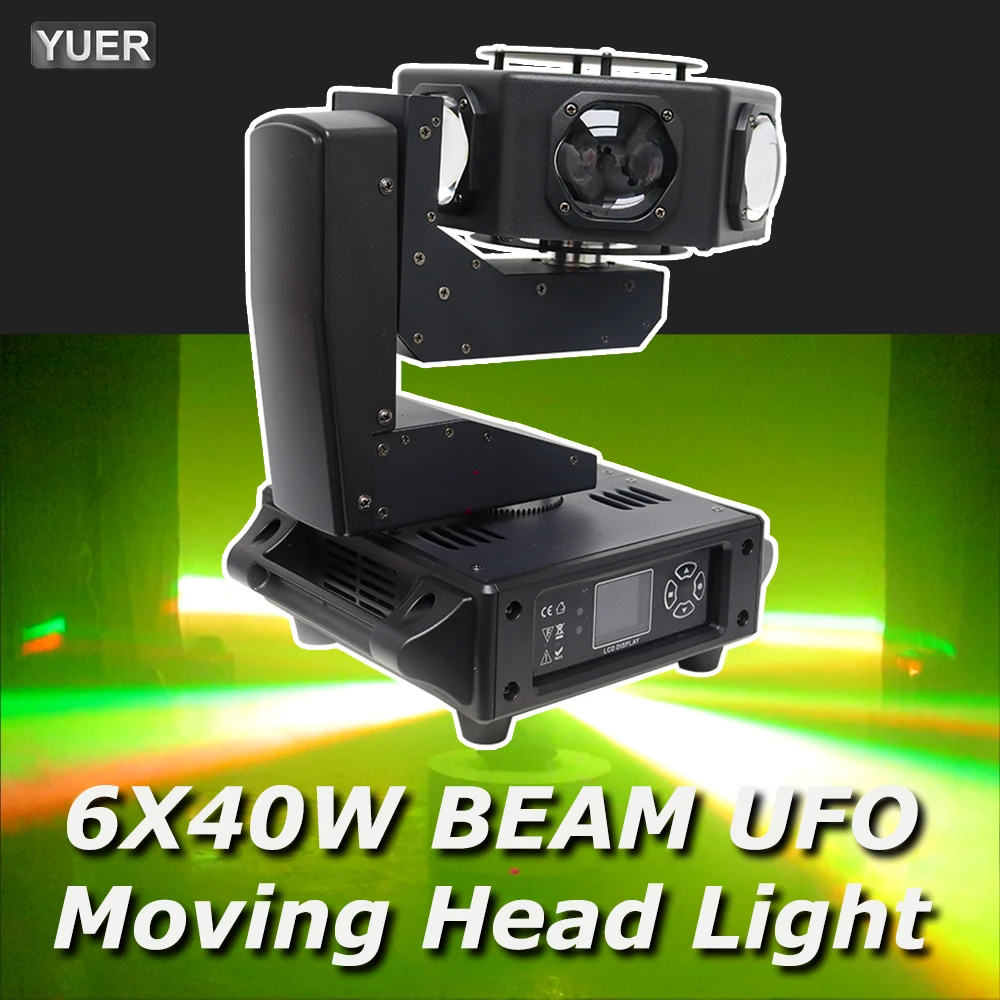 

YUER 6X40W LED RGBW Beam UFO Moving Head Light Strobe Rotating Effct Lights DMX512 For DJ Disco Party Club Show Stage Effects