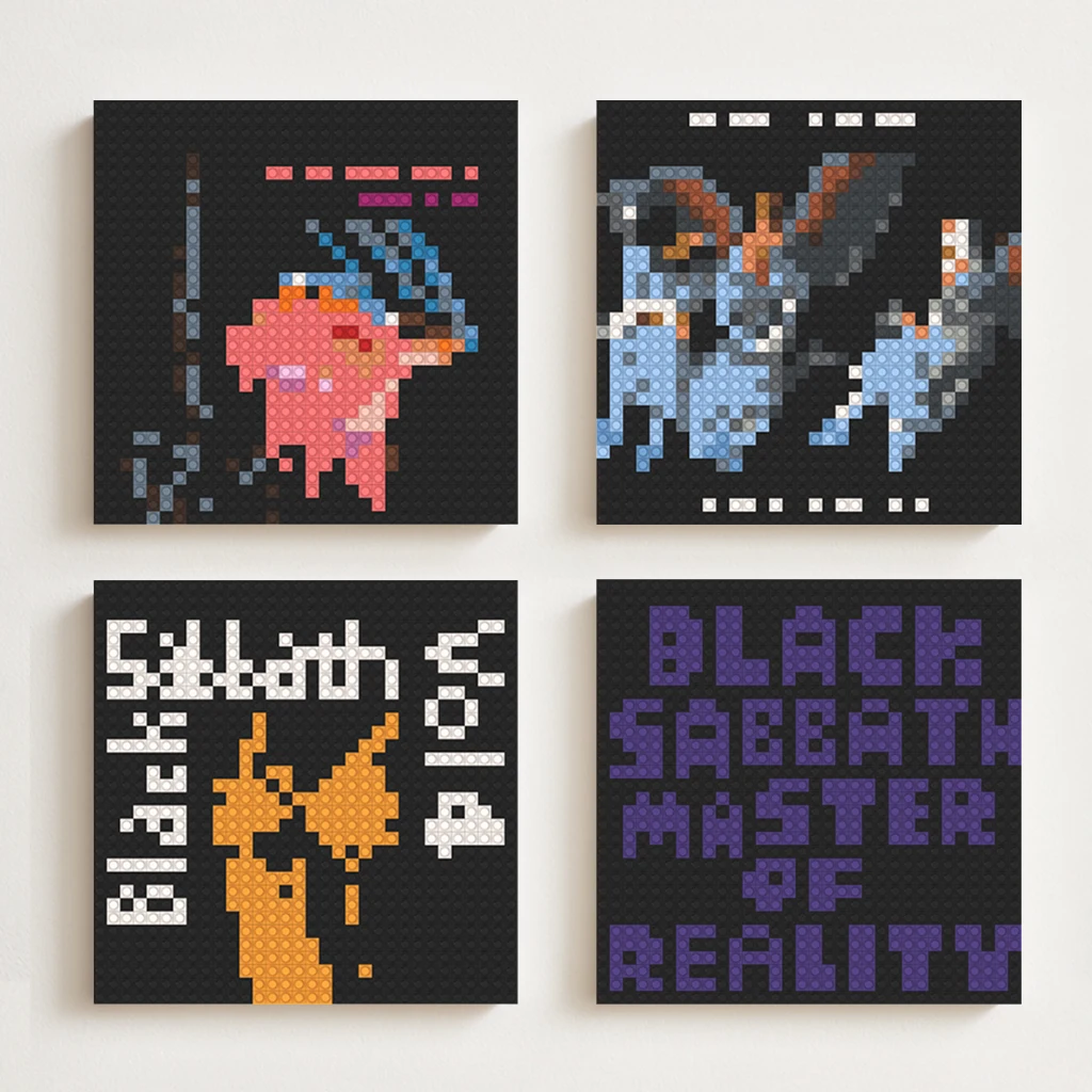 

B-Black Sabbath Album Cover Poster Building Blocks Mosaic Pixel Art Brick Painting Home Wall Heavy Metal Icon Gift