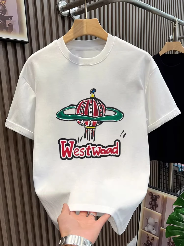 

Summer High Quality Cartoon Print Fashion T-shirt American T-shirt Casual Round Neck Short Sleeve Men and Women's Same Shirt