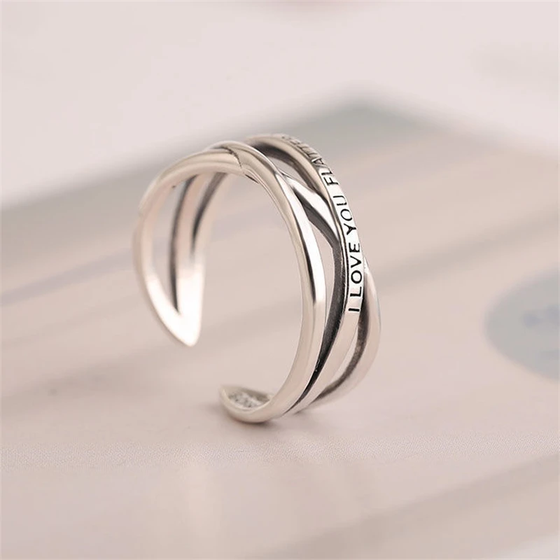 Retro Silver Color English Letter Hiphop Open Adjustable Ring Jewelry Men Women Anillos Aesthetic Anel Party Accessories Gift