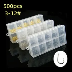 500pcs High Carbon Steel Fishhooks 3-12# Fish/Catfish/Circle/Barbed Hooks Kit