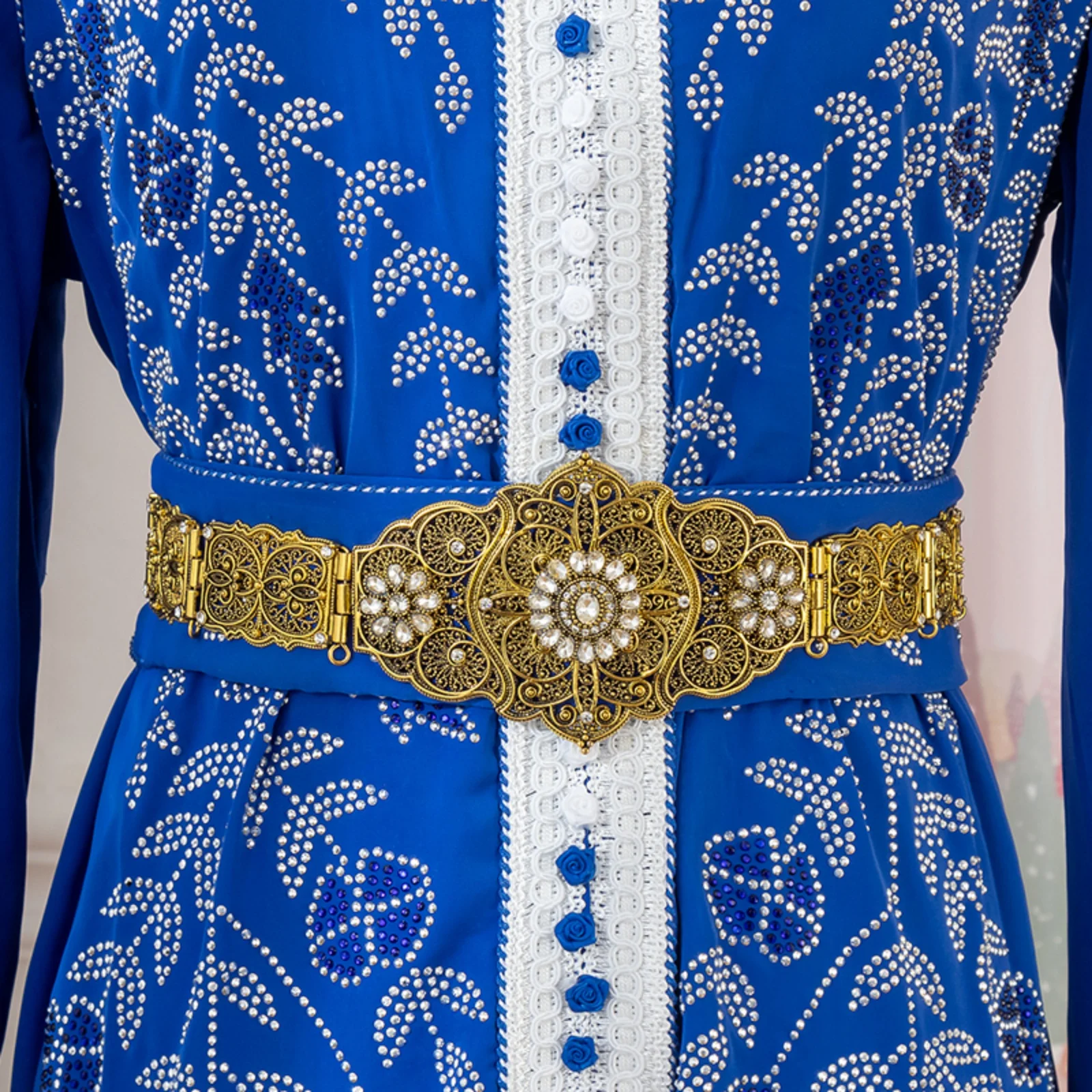 Moroccan Bride Traditional Waist Belt Intricate Carving with Rhinestone For Caftan, Middle Eastern Weddings&Ethnic Looks.