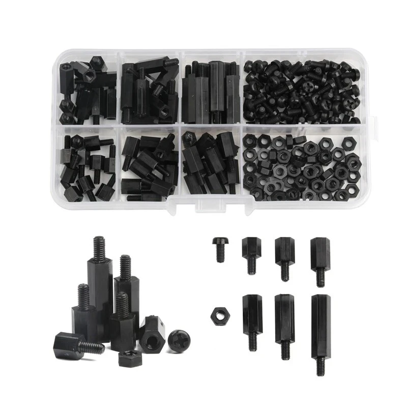 180Pcs M3 Mixed Female Male Hex Spacing Screws Set Nylon Standoff Spacer Column for PCB Motherboard Fixed Plastic Wood Screws