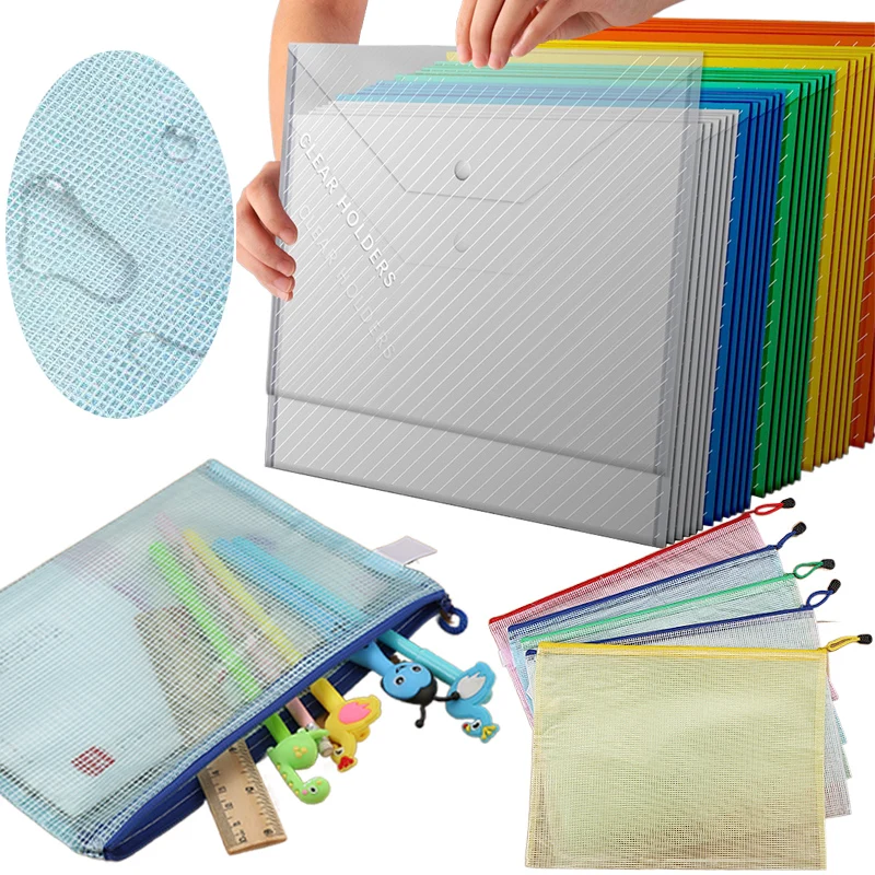 1~5pcs A4 File Bags High-capacity Color Random Grid Zipper B