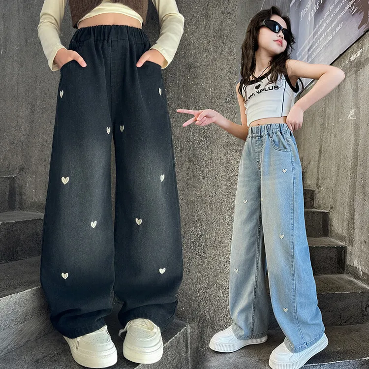 Wide Leg Jeans for Girls Spring Autumn Loose Vintage Straight Retro Pants Fashion Teenage Kids Trousers 6 8 9 10 11 12 14 Years