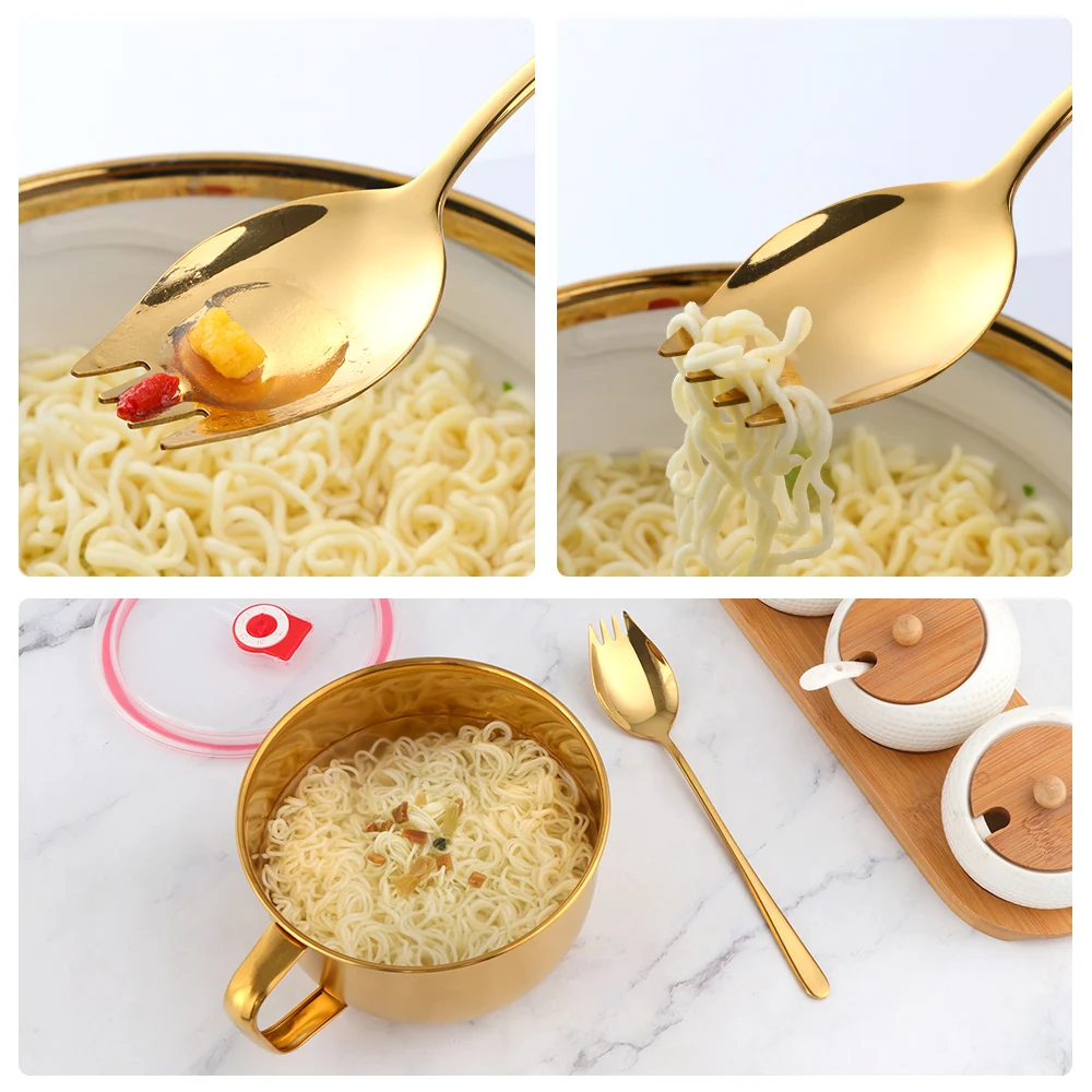 1PCS Multifunction Noodle Bowl With Handle and Spoon Salad Ice Cream Soup Instant Noodle Bowl Food Container Kitchen Tablewares