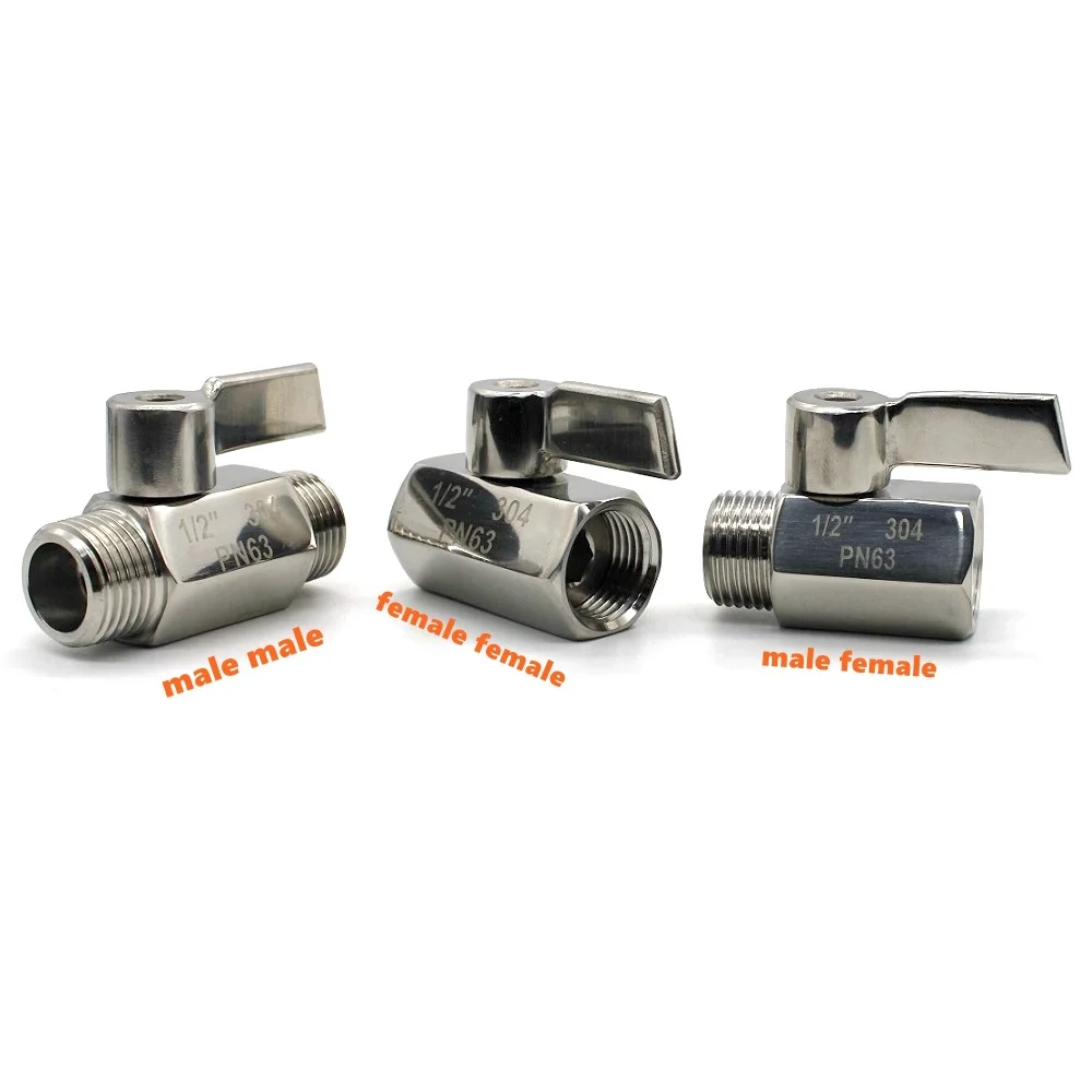 304/316 Stainless steel Mini Ball valve 1/8 1/4 3/8 1/2 3/4 / 1 BSP NPT Female male thread for water oil acid 2 way ball valve