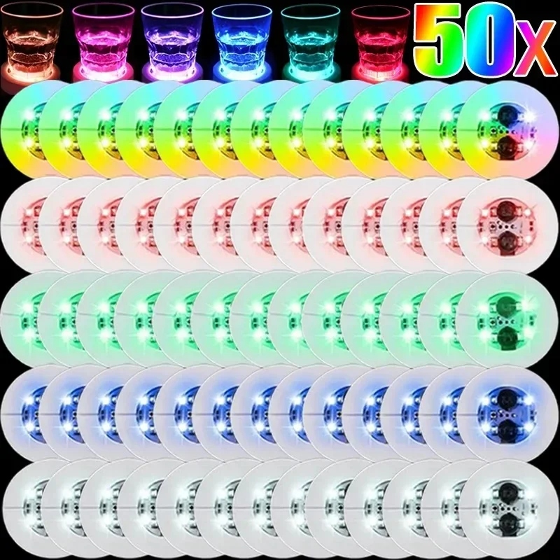 LED Flash Coaster Light Battery Powered Luminous Bottle Stickers Wine Cup Mats Lamp Ktv Bar Party Drink Cups Decor Wholesale