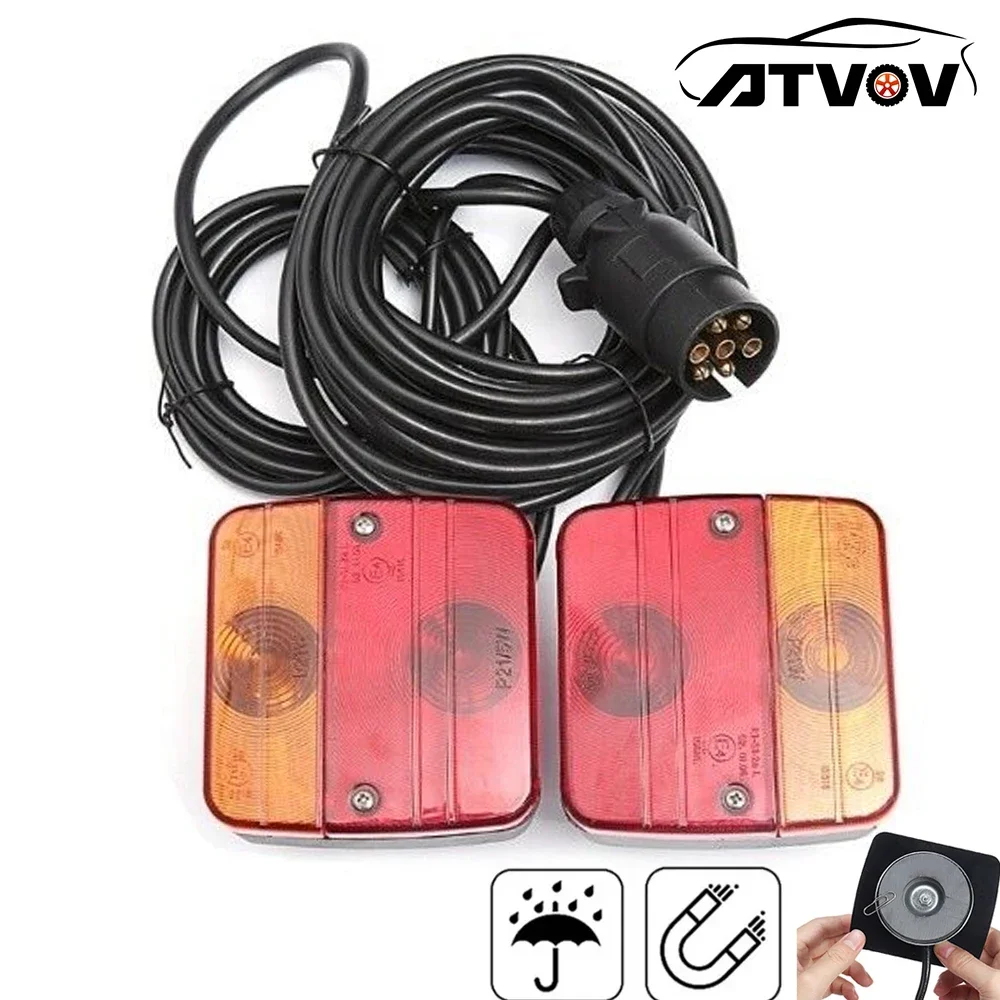 

ATVOV 2x магнитный 12 В, задний фонарь для буксировочного прицепа, кабель 10 м, 7-контактный тормозной стоп, отражатель номерного знака, водонепроницаемый