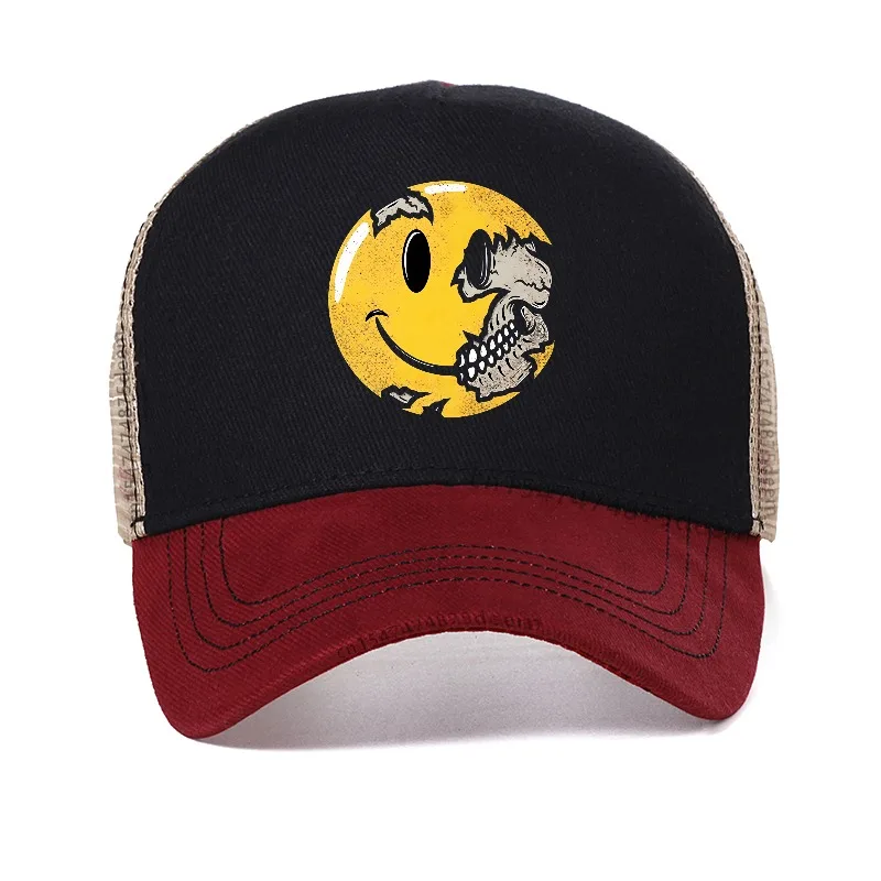 

Half Skull Happy Face Motorcycle hat suitable for daily dressing up and Halloween parties adjustable sun protection baseball cap
