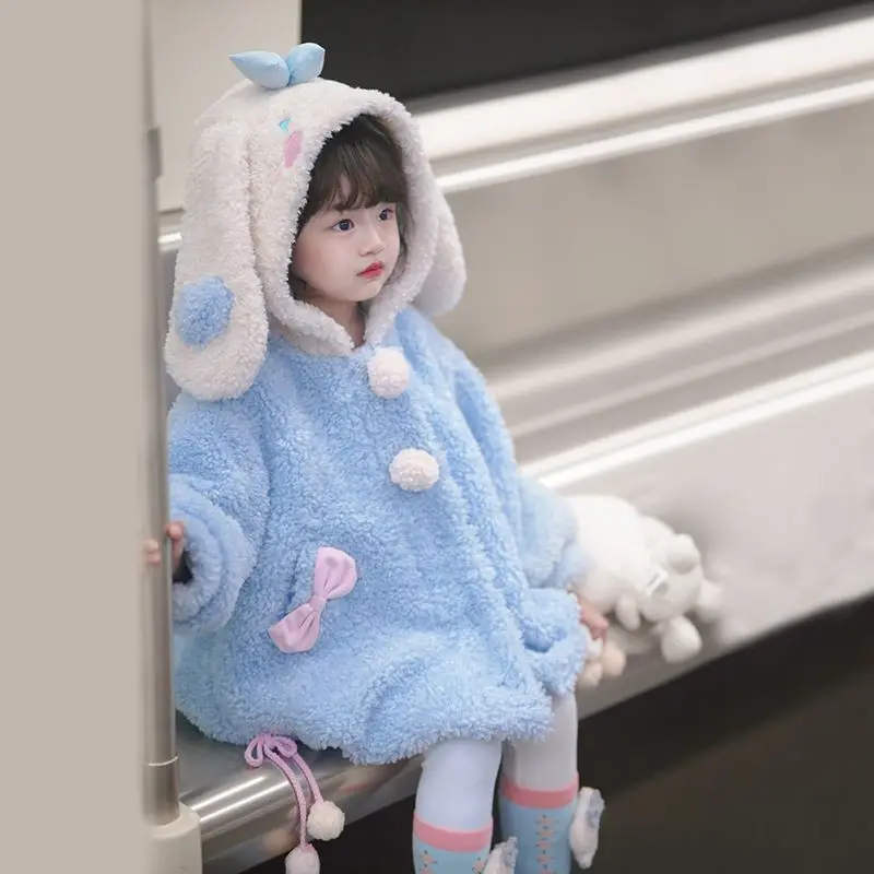 

Cinnamoroll Anime Kawaii Sanrio Lovely Doll Soft Warm Long Sleeve Coat Cute Cartoon Children Fleece Hooded Jacket Gifts for Kids