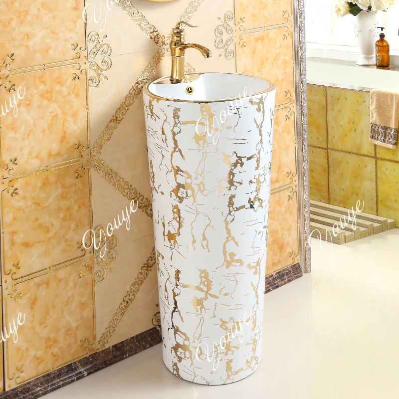 

European style golden column basin hotel bathroom personalized washbasin art sink washbasin