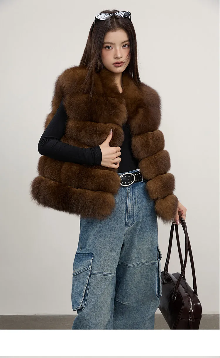 Modische Herbst-Frauen-Fellmäntel aus Kunstfell, Outdoor-Damen-Jacken ohne Ärmel, flauschig, dick, warm, Winter-Oberbekleidung, Damen-Streetwear – Detail 10