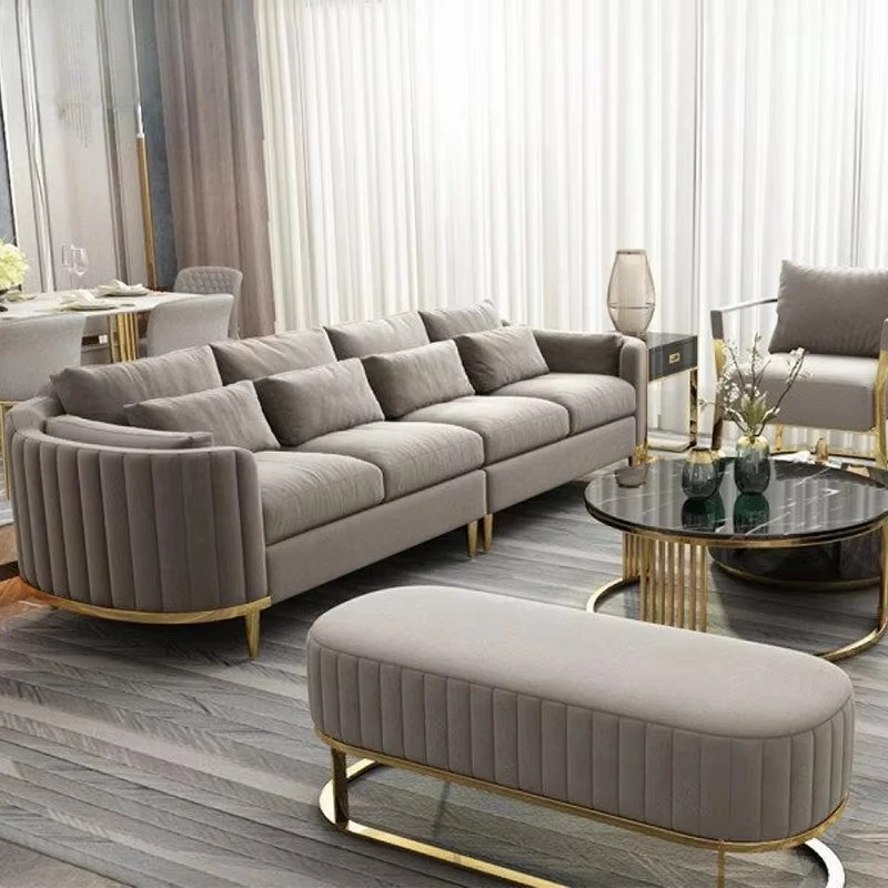 Living room furniture sofa gold metal legs velvet fabric combination sofa set furniture