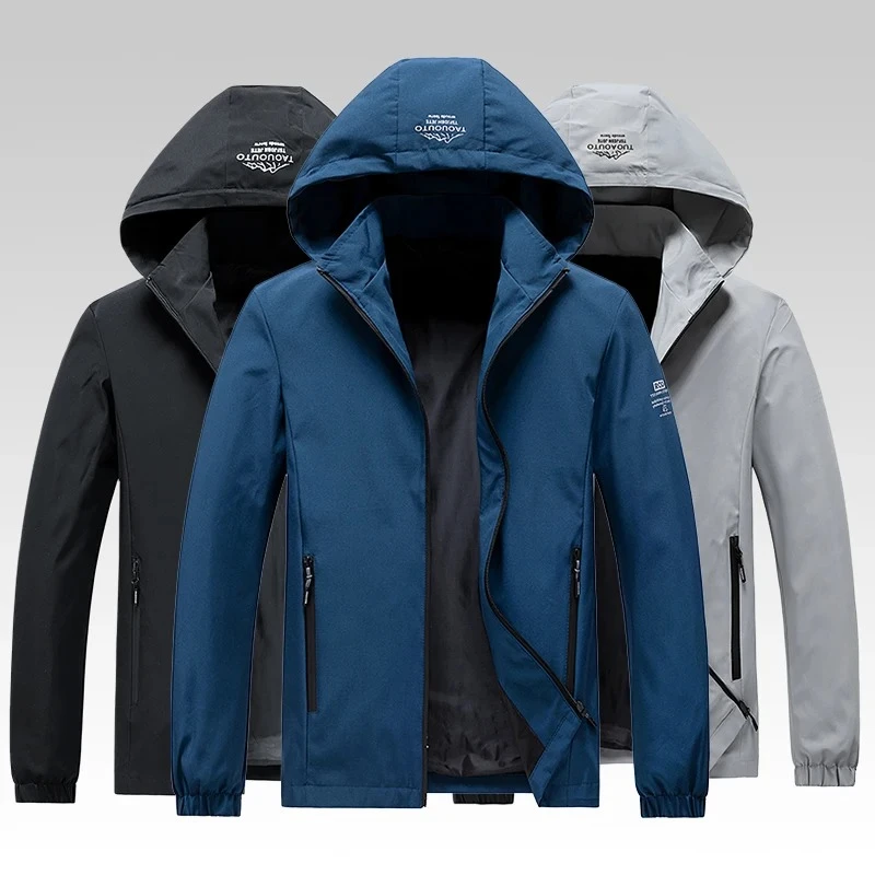 

2025 New Letter Print Hooded Coat Men's Lightweight Windproof Outdoor Jackets Fishing Hiking Casual Cycling & Daily Wear Coats