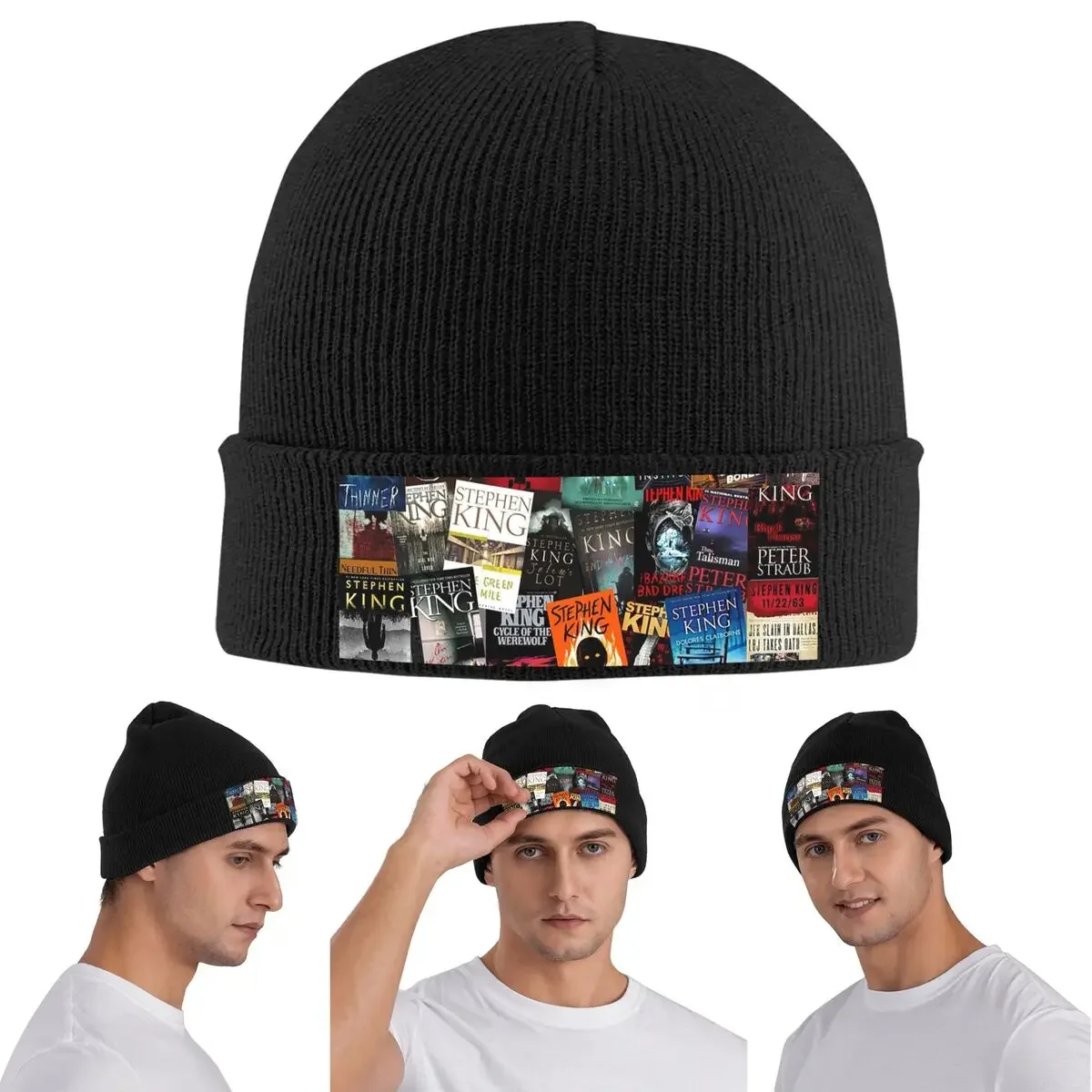 Stephen King Book Covers, Horror Bookworm Warm Knitted Cap Winter Knit Bonnet Hat Skullies Beanies Hip Hop Caps for Unisex
