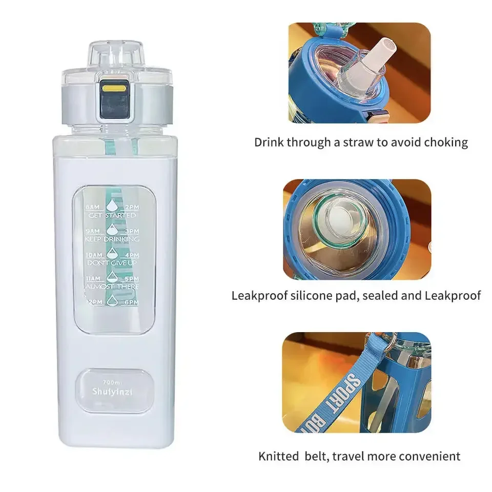 Botol Air Olahraga 700Ml Cangkir Sippy Portabel Cocok untuk Olahraga Luar Ruangan Bersepeda Cangkir Air Jerami Plastik Cangkir Jus Teh Perjalanan