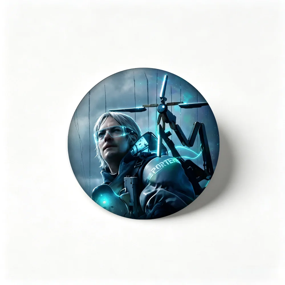 Futuristic Sci-Fi Man Brooch Pin 32/44/58mm Tinplate Badge, Cyber Robot Gear Lapel Pin for Backpack Clothing Decor