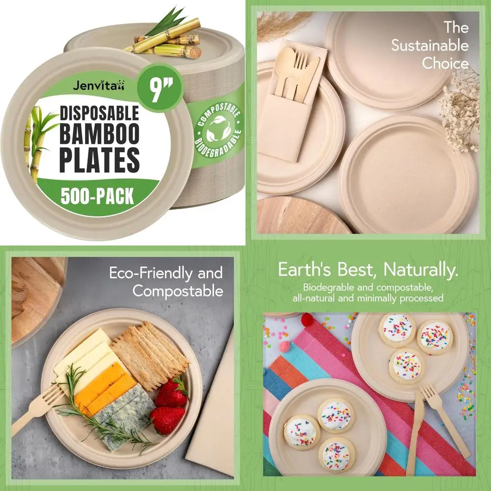 

9-дюймовые компостируемые обеденные тарелки (упаковка 500 шт.) - Прочные и пригодные для использования в микроволновой печи - Усиленные, биоразлагаемые, сертифицированные PAS альтернативные решения