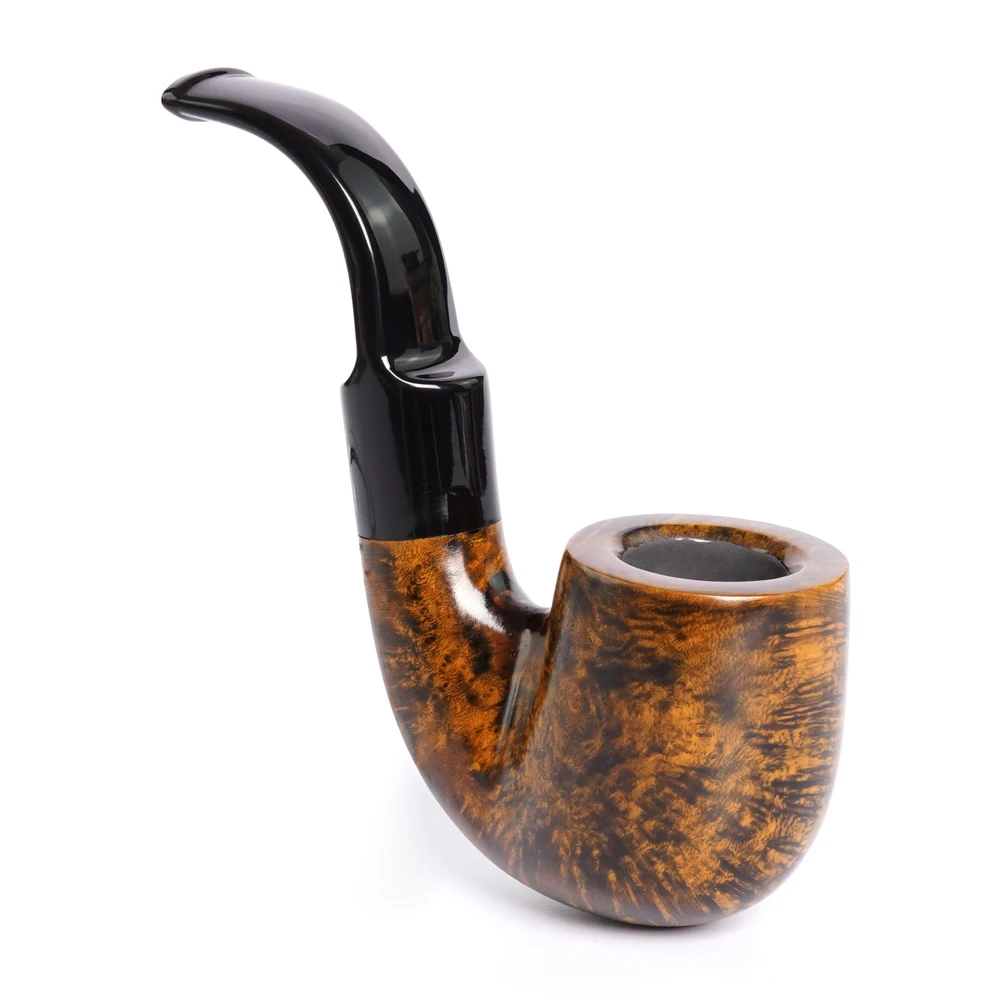 MUXIANG Hungarian big curve pipe handmade briar tobacco pipe curve handle saddle acrylic pipe mouth 9mm pipe channel Father gift