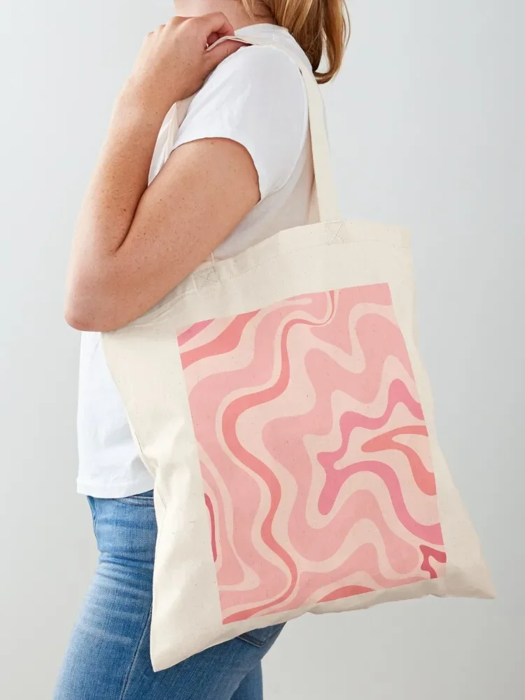 Liquid Swirl Retro Contemporary Abstract in Soft Blush Pink Tote Bag Canvas Women's shopping bag Bag