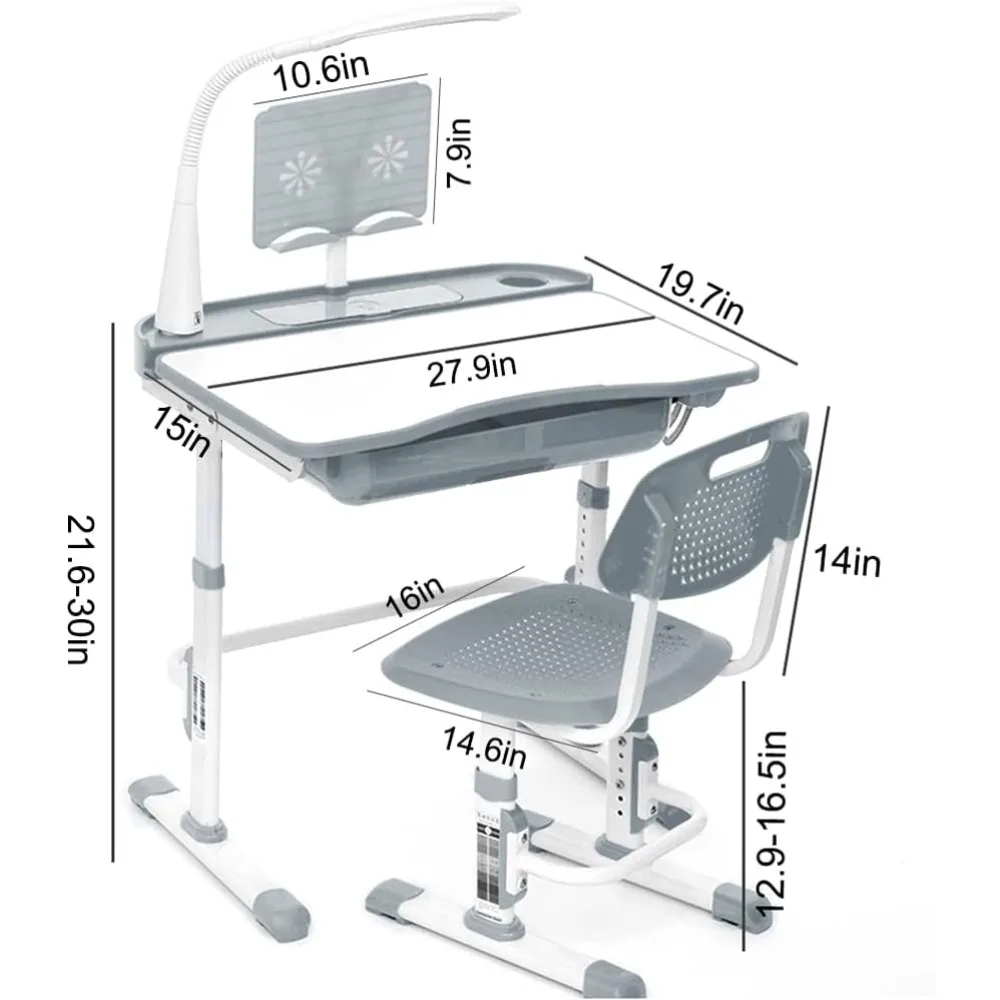 Ensemble bureau et chaise réglables pour enfants, lumière LED tactile, plateau de table inclinable réglable, table d'étude pour enfants, recommandé