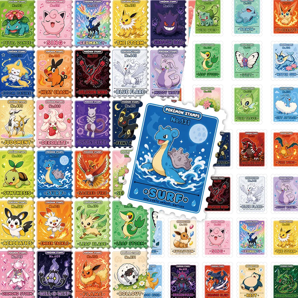 60 Stück Neue Pokémon Stempel Anime Aufkleber Ästhetik Scrapbooking Tasse Laptop Koffer Mädchen Abziehbilder Notizbuch Graffiti Spielzeug