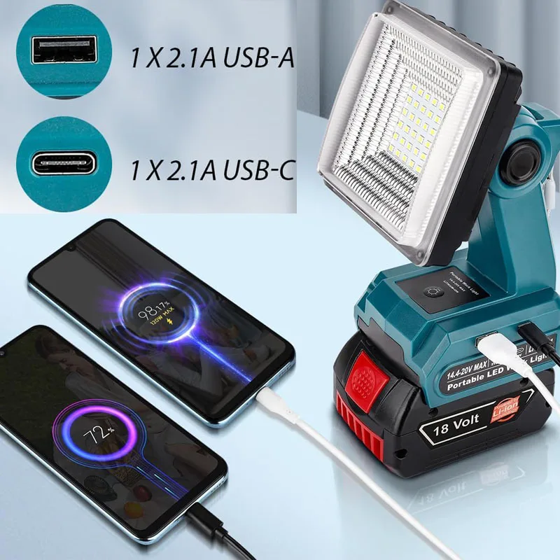 LED Working Light Flashlight USB Mobile Phone Charger For Bosch 18V Li-ion Battery Power Bank Tool Lamp Handheld LED Floodlight