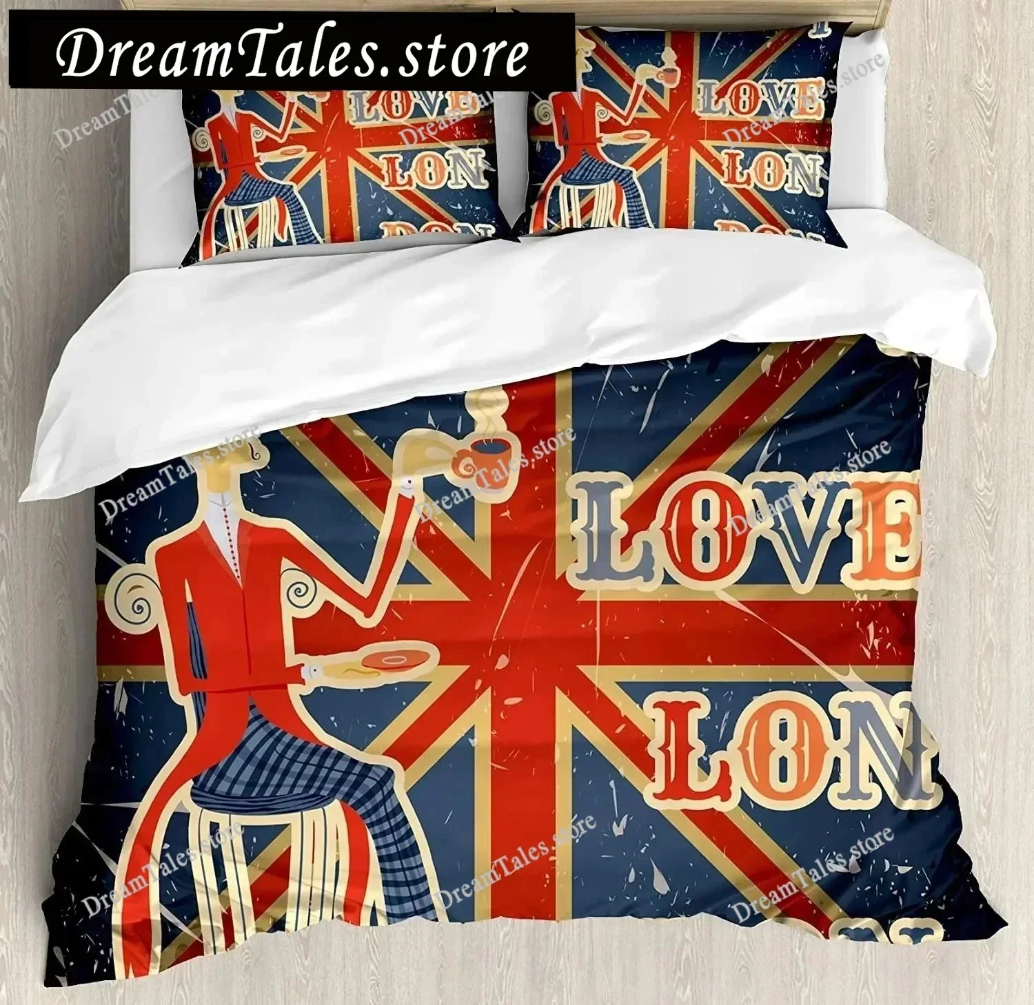 

King Queen Duvet Cover UK London Style British Elements Bedding Set for Teens Adults London Bridge Big Ben Polyester Quilt Cover