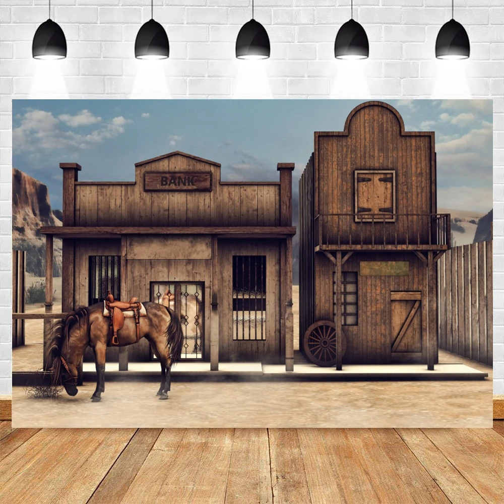 Wild West Cowboy Photography Photo Photo Decoration Props Boys Girls Cowboy Birthday Horse Wooden Wall Decoration Background