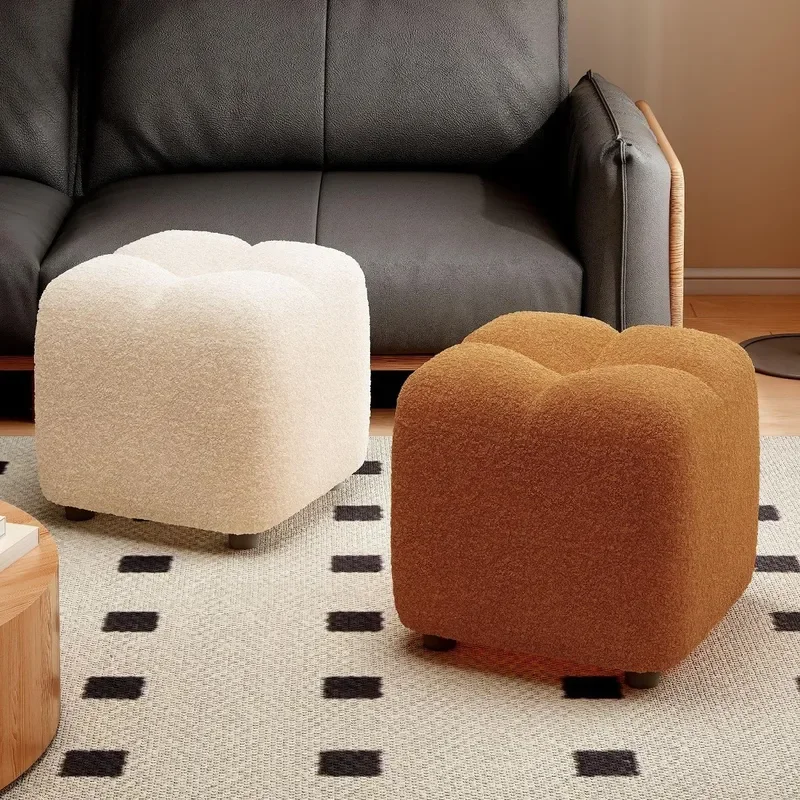 Lamb Wool Small Stool Creative Low Coffee Table Sofa Footrest Kids Pier Entrance Shoe Changing Bench for Living Room