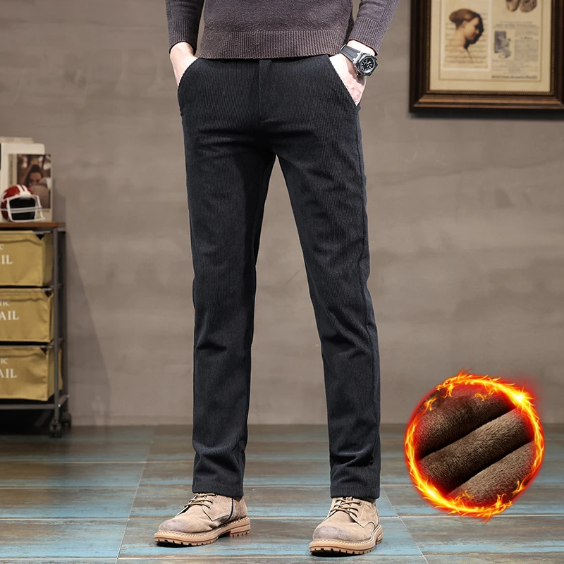 New Arrival 2024 Winter Men's Jeans Pants Thick Warm Fleece-lined Outdoor Snow Nel Business Casual Long Trousers